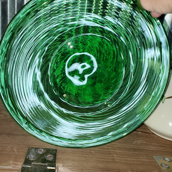 Vintage Stylized Ceramic Pitcher & Optic Green Art Glass Platter - Picture 6 of 11